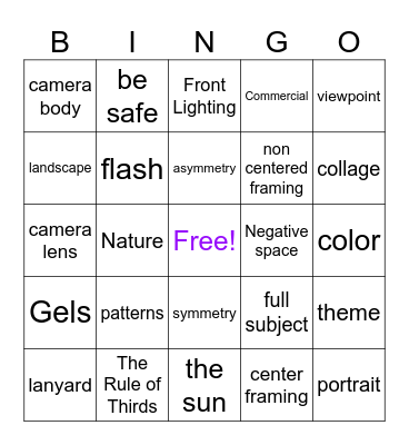 Photography Bingo Card