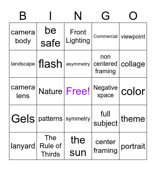 Photography Bingo Card