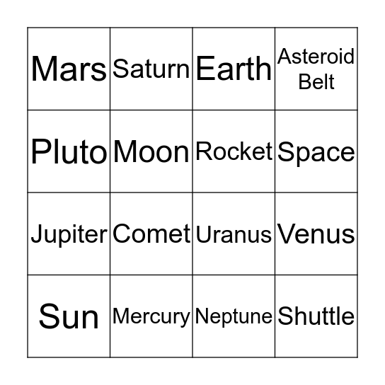 Our Solar System Bingo Card