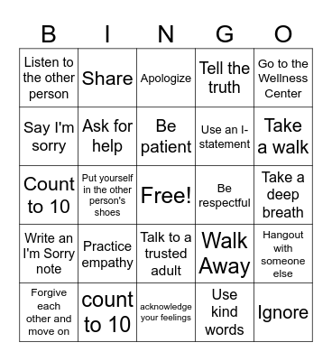 Problem Solving Bingo Card