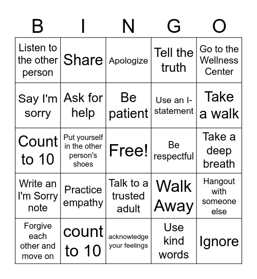 Problem Solving Bingo Card