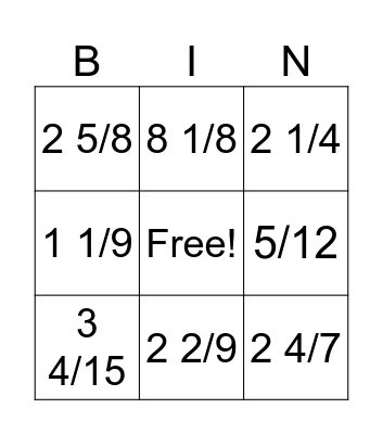 Adding and Multiplying Fractions Bingo Card