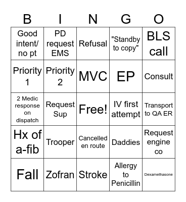 EMS Bingo Card