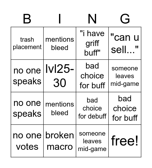 holiday event bingo Card