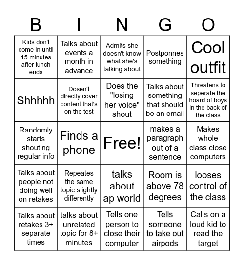 Ms. Viets Class Bingo Card Bingo Card