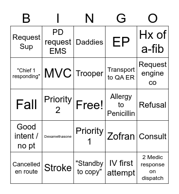 EMS Bingo Card