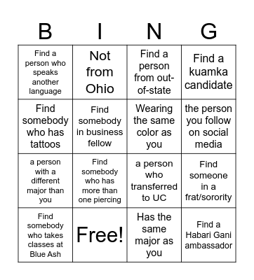 Kumka Social Bingo Card