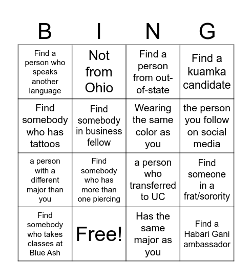 Kumka Social Bingo Card