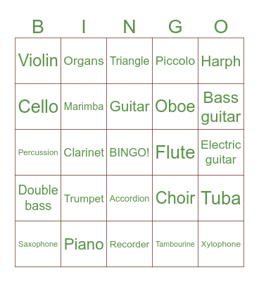 instruments Bingo Card
