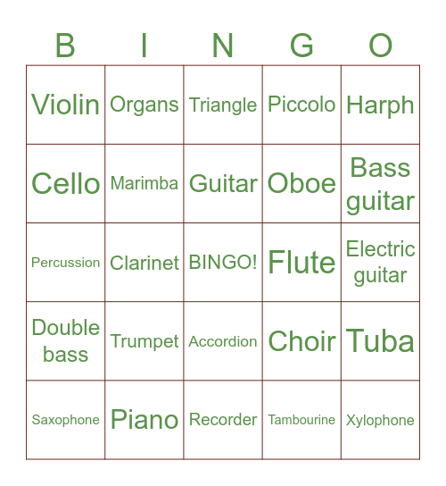 instruments Bingo Card