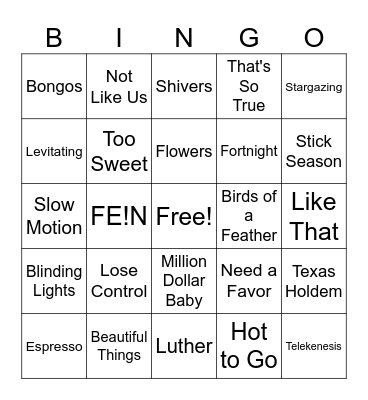 2024 Music Bingo Card