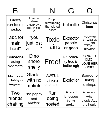 Dandy's World public sever Bingo Card