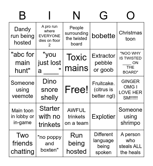 Dandy's World public sever Bingo Card