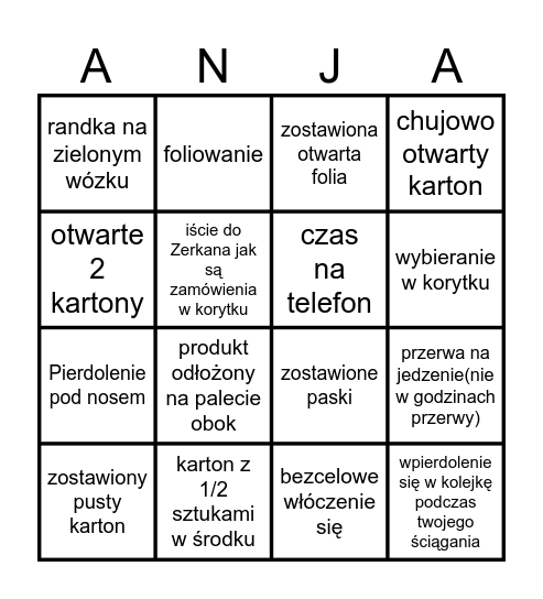 Nawiedzone Bingo Card