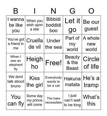 Disney Bingo Card