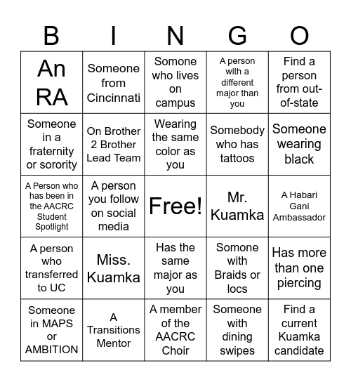 Kumka Social Bingo Card