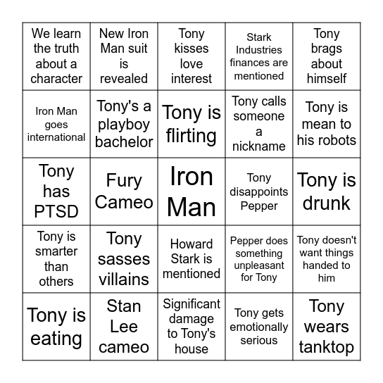IRON MAN Bingo Card