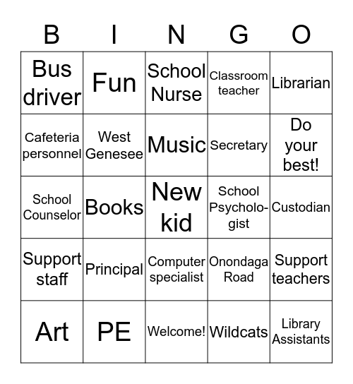 New Kids Bingo Card