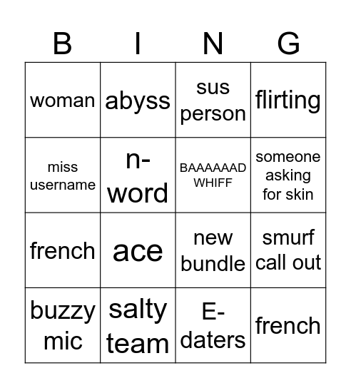 Valorant Bingo Card