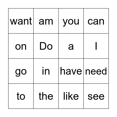 Sight Words Bingo Card