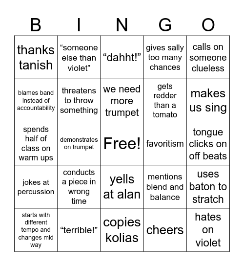 suss bingo Card