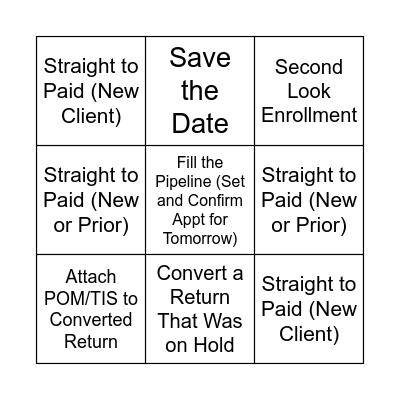TAX PRO Bingo Card