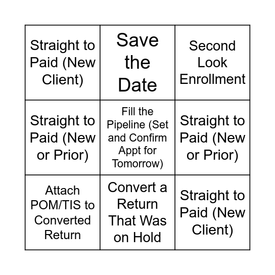 TAX PRO Bingo Card
