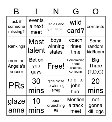 Coach fletcher Bingo Card