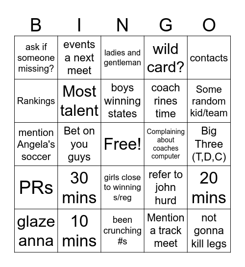 Coach fletcher Bingo Card