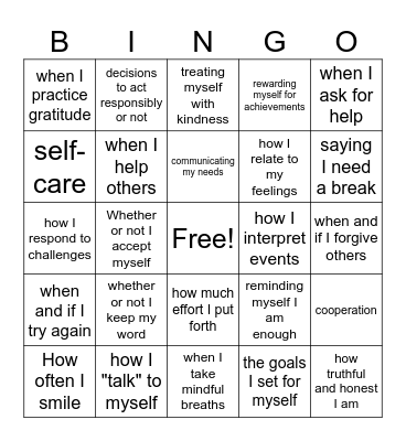Things I Can Control Bingo Card