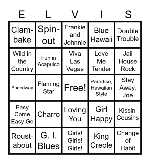 Elvis Bingo Card