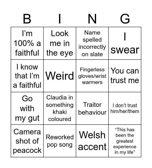 FPZ Traitors Final UK season 3 Bingo Card
