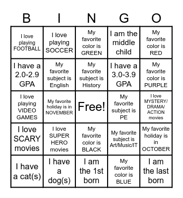 GETTING TO KNOW YOU Bingo Card
