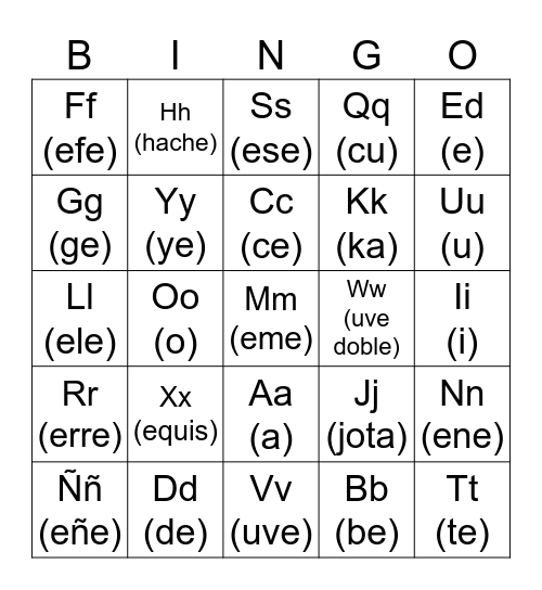 Alfabeto Bingo Card