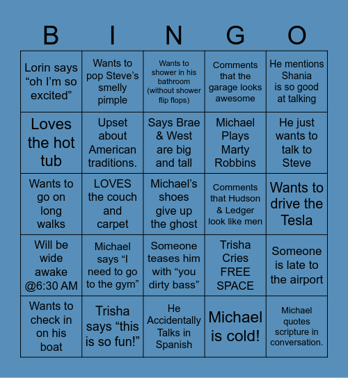 Michael’s Coming Home Bingo Card