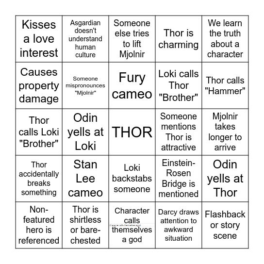 THOR Bingo Card