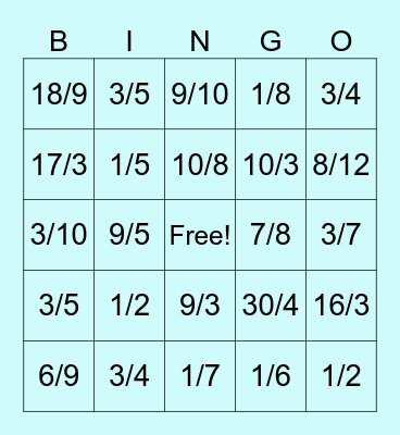 Fractions as Division Bingo Card