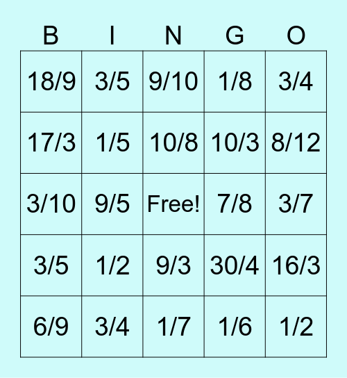 Fractions as Division Bingo Card