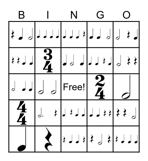 Rhythm Bingo - Quarter/Half Bingo Card