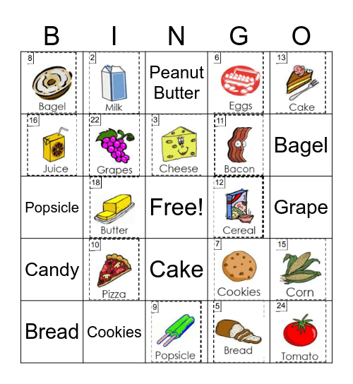Foods Bingo Card