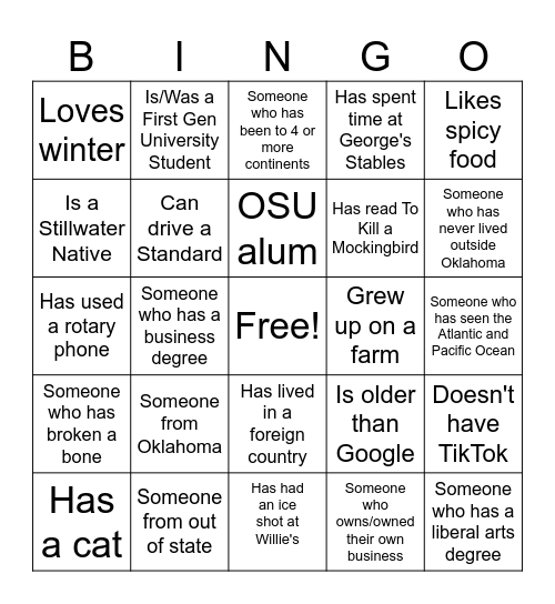 Find a co-worker Bingo Card
