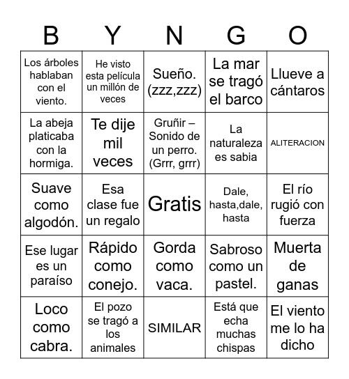 Lotería - Figuras Retóricas Bingo Card
