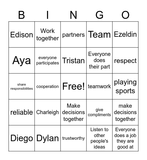 Teamwork Bingo Card