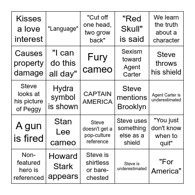 CAPTAIN AMERICA Bingo Card