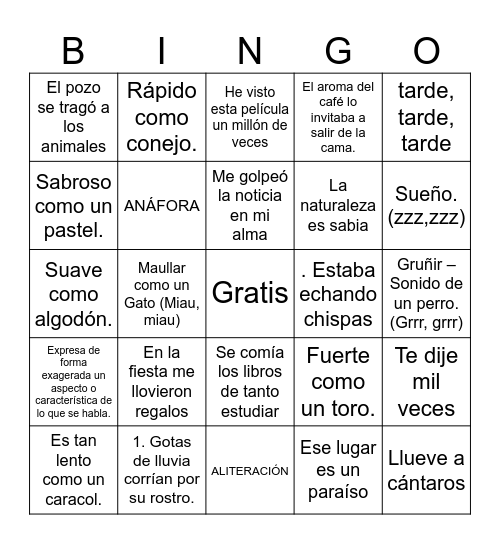 Lotería  -  Figuras Retóricas Bingo Card