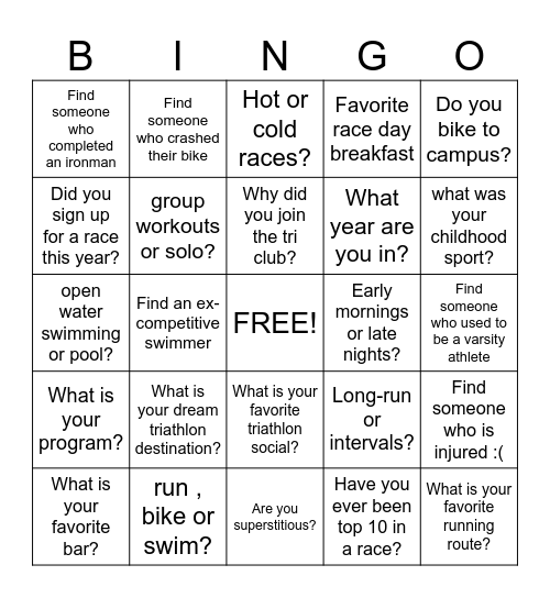 Triathlon AGM 2025 Bingo! Bingo Card