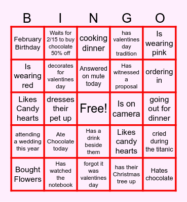 Valentines Day Bingo Card
