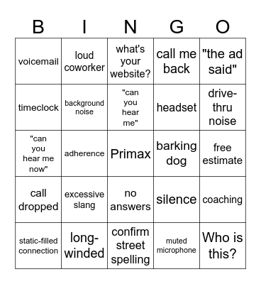 Call Center BINGO Card