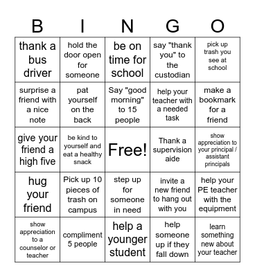 Kindness bingo Card