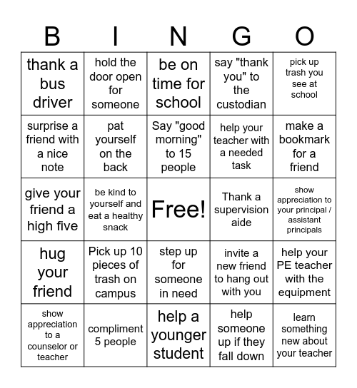 Kindness bingo Card